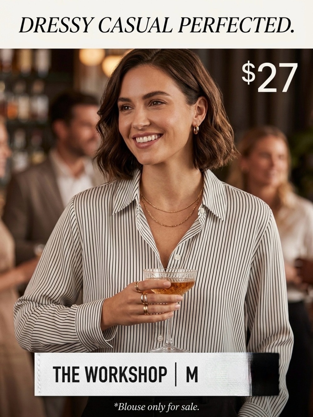 Striped Button-Up Blouse in Cream and Black